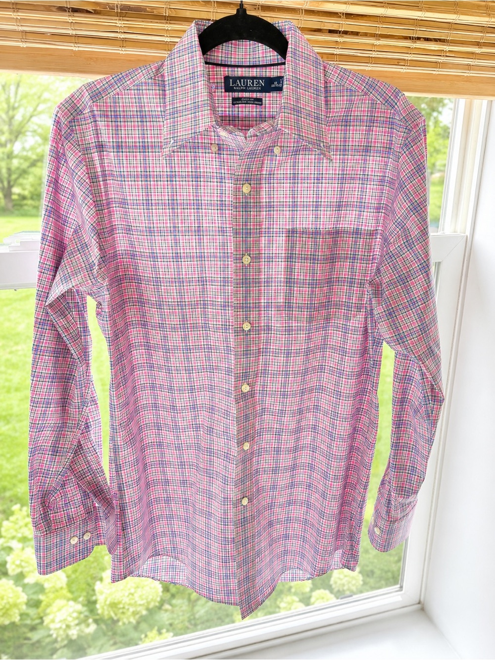 Lauren Ralph Lauren Pink Plaid Button Down Shirt Slim Fit Stretch Y2K Preppy